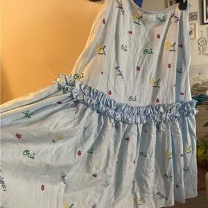 Clare V Light Blue Kids Dress with Embroidered Accents